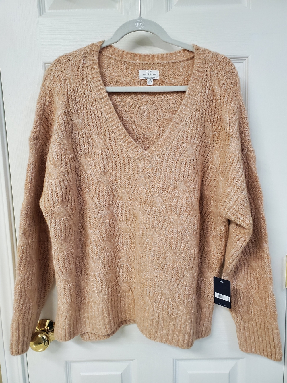 Lucky Brand Beige Cable V-Neck Sweater